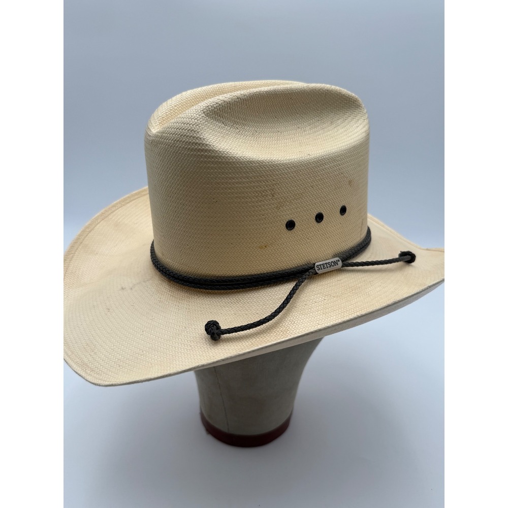 Stetson Cowboy Hat Mens Size 6 7/8 Beige Good Straw Woven Cattleman Western